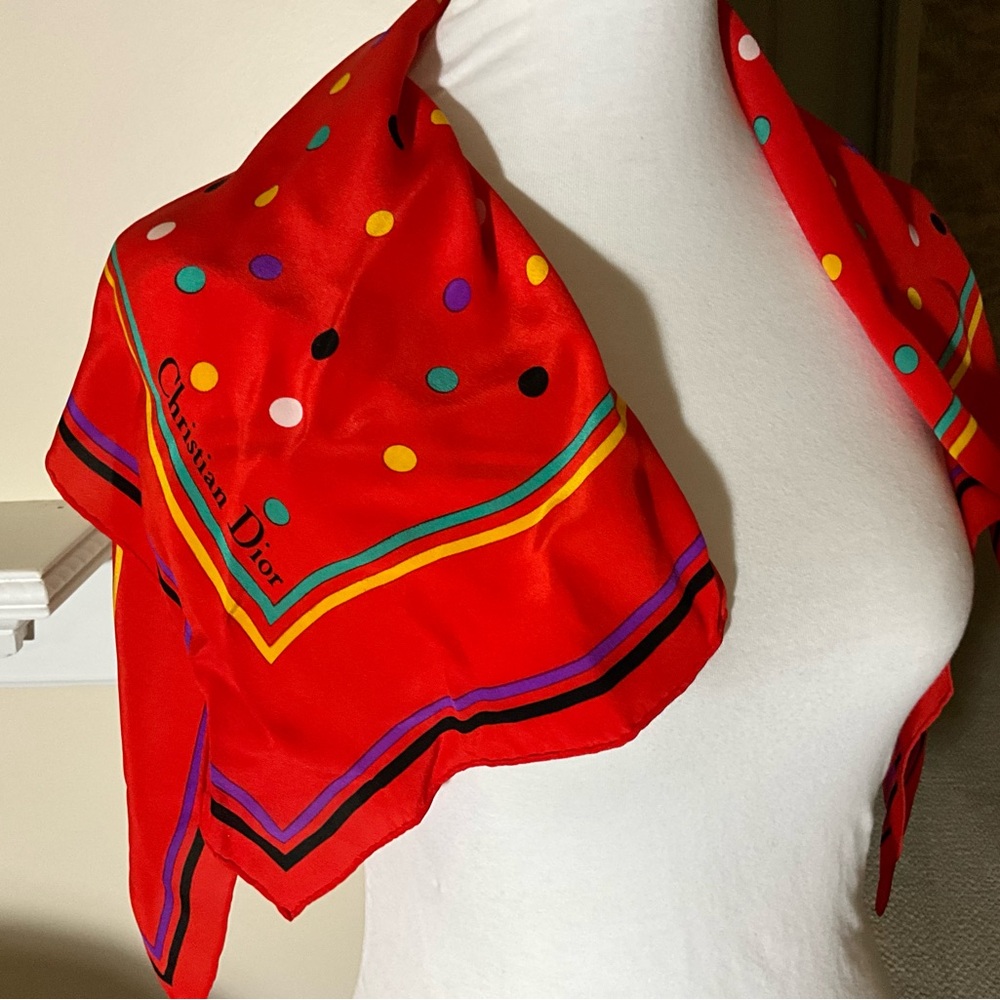 Christian Dior Authenticated 100% Silk Polka Dot Scarf Made in Japan 1980s - Picture 9 of 12